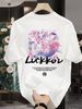 【DORAE】2026 Unisex T-shirt (100% Cotton) Black ("Luckkoi" Print & Pink Floral Accent) – Casual Style For Friend Gathering_viptrois.com