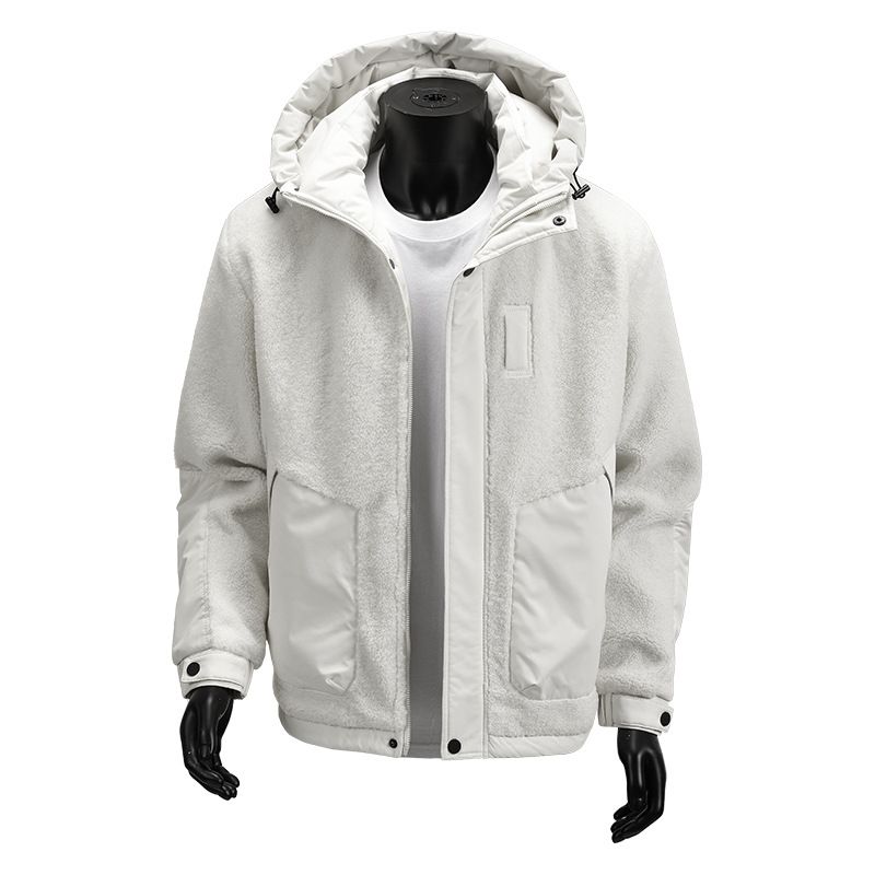 Men's Clothing Men's Fleece-Lined Winter Jacket With Hood - Stylish Loose Fit Coat For Cold Weather (Military Green, Beige, Dark Gray)_viptrois.com