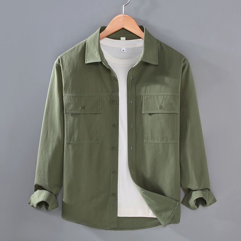Workwear Casual Solid Color Cotton Long Sleeved Shirt For Men, Youth, Urban Fashion, Handsome Shirt For Men_viptrois.com