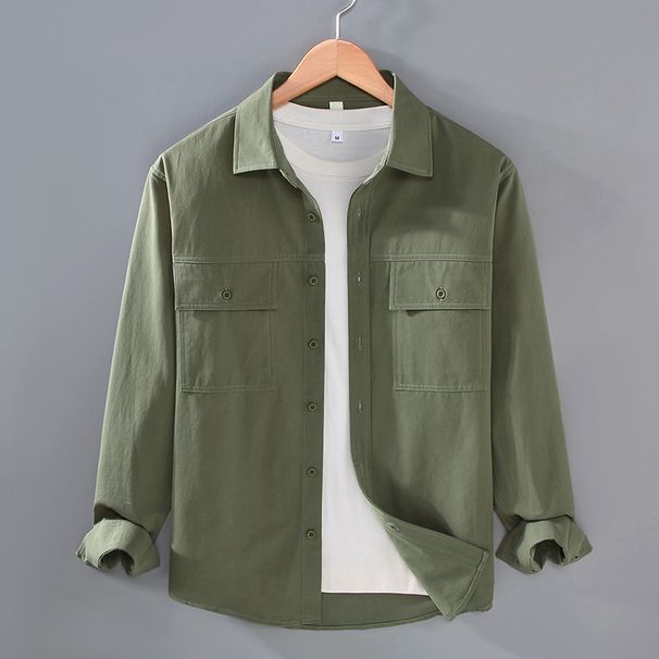 Workwear Casual Solid Color Cotton Long Sleeved Shirt For Men, Youth, Urban Fashion, Handsome Shirt For Men_viptrois.com