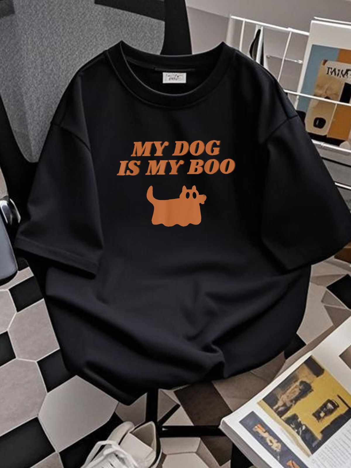My Dog Is Boo Funny Dog Owner Boo Ghost Lover Halloween Boo T-Shirt Streetwear Comfortable Women Top Graphic Tees Designer Clothes Soft Women Graphic Casual Slightly Summer Female Fashion Print Round Neck Short Sleeve T-Shirt For Women Casual_viptrois.com