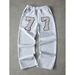 Men's Vintage Streetwear Jogger Pants – Retro Print Lettering & Relaxed Fit Straight-Leg Trousers (Breathable Polyester For Urban Casual Wear)_viptrois.com
