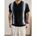 Men's Contrast Color Stripe Polo Shirt, Half Zip Knit Short Sleeve Top, Breathable & Quick-Dry For Summer Casual Style_viptrois.com