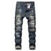 Men's Distressed Straight Fit Slim Jeans - Vintage Washed Denim Pants For Casual Streetwear_viptrois.com