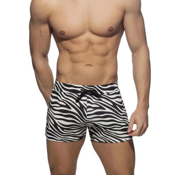 Swim Shorts New Men's Boxer Swim Trunks Zebra Pattern Flower Tether Low Waist Sexy Beach Swimming Hot Spring_viptrois.com