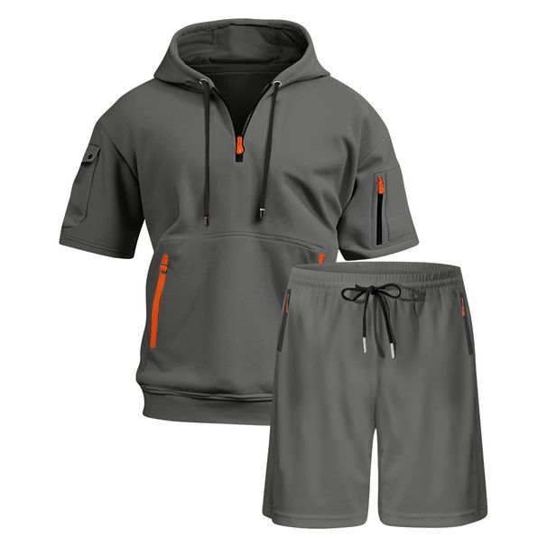 Men's Clothing Men's Casual Sportswear T-Shirt Hooded Zip Up Short Sleeve With Shorts Set Hot Selling Style For Formal & Casual_viptrois.com