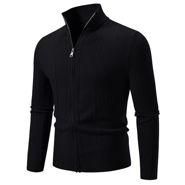 Modern Stand Collar Knit Cardigan For Men – Slim-Fit Zip-Up Pullover With Ribbed Hem_viptrois.com