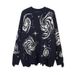 Y2K Retro Knit Sweater With Swirl Print & Distressed Details - Unisex Oversized Pullover For Men & Women_viptrois.com
