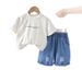 Boys' Summer Clothing Baby 2025 New Style Children's Short Sleeved Letter Printed Western-style Denim Shorts Two-piece_viptrois.com