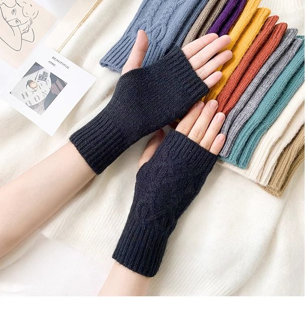New Twist Half-Finger For Women, Autumn And Winter Cycling Wrist Warmers, Student Writing Finger Protectors, Knitted_viptrois.com