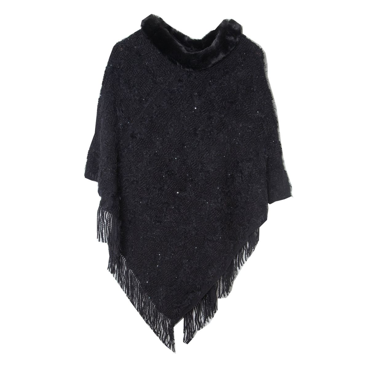 Unisex Spring and autumn sequins solid color pullover collar cape knit cape_viptrois.com