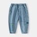 XUANMU 2-10 Years Boys Denim Pants Solid Blue Baby Long Pants Loose Kids Jeans Casual Pants Boys Straight Daily Cargo Trousers XB055_viptrois.com