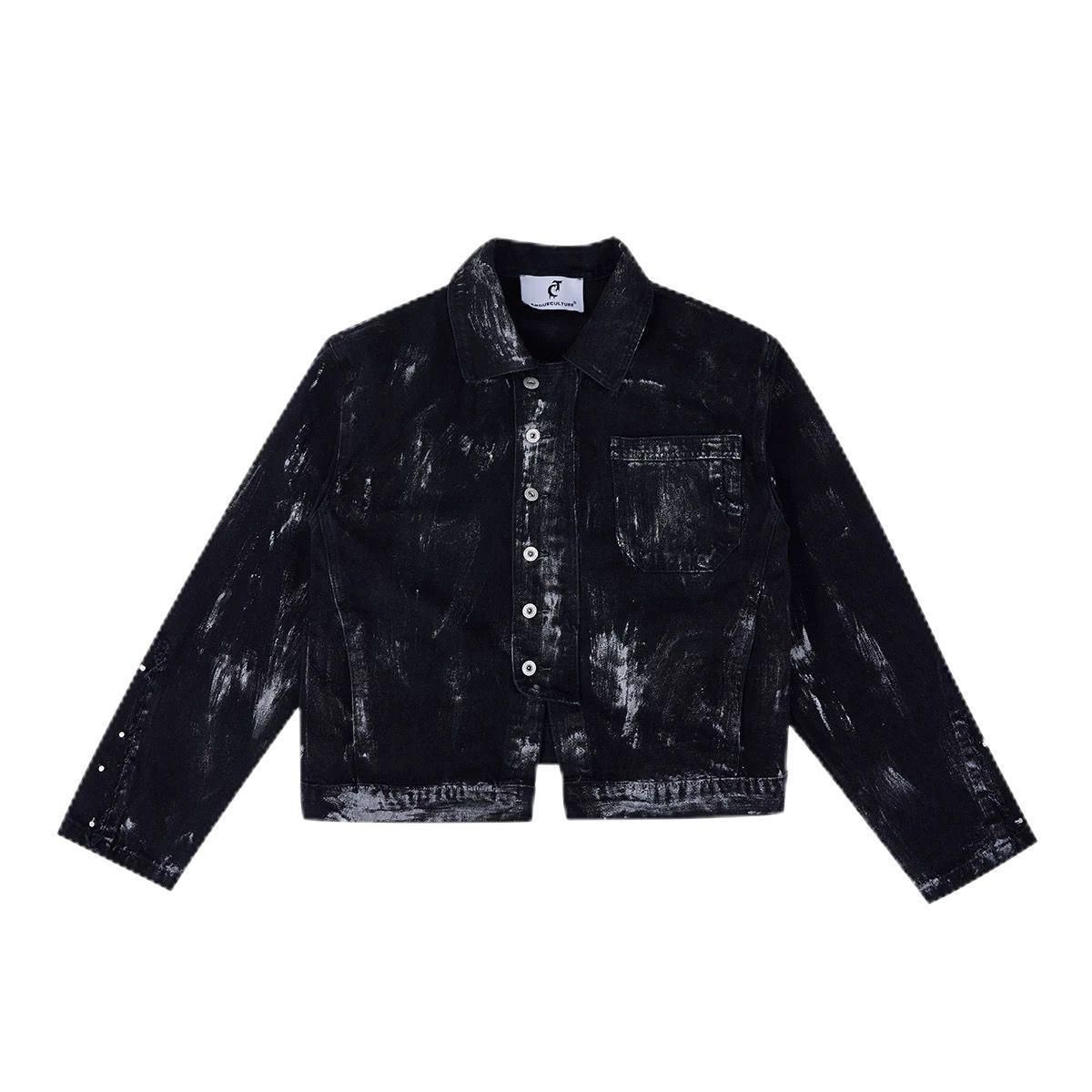 Men's Clothing High Street Handsome Ripped Denim Jacket Men's Retro Old Design Loose Lapel Jacket_viptrois.com