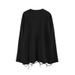 Streetwear Distressed Hem Long Sleeve T-Shirt For Men - Oversized Hip-Hop Style Solid Color Layering Tee With Raw Edge Detail_viptrois.com