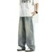 American Curved Knife Jeans Men's Trendy Washed Straight Casual Loose Wide Leg Long Pants Cleanfit_viptrois.com