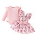 "3-Piece Baby Girl Dress Set With Ruffled Sleeves, Bow Details & Overalls – Soft Cotton Knit, Cute Animal & Floral Prints (80-100cm, 1-3 Years)"_viptrois.com