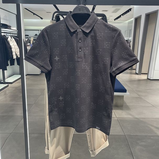 Men's Clothing Summer New Style Polo Shirt Short Sleeve Men's Trendy Brand Lapel Black High End Casual Printed T Shirt_viptrois.com