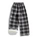 Korean Style Checkered Pants For Teens – Loose Straight-Leg Trousers With Fleece Lining (Blue/Gray) – Winter Casual & Streetwear Essential_viptrois.com