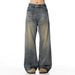 Small Niche Worn-Out Washed Straight Jeans For Men In Autumn, Loose And Versatile Wide Leg Floor Length Pants_viptrois.com