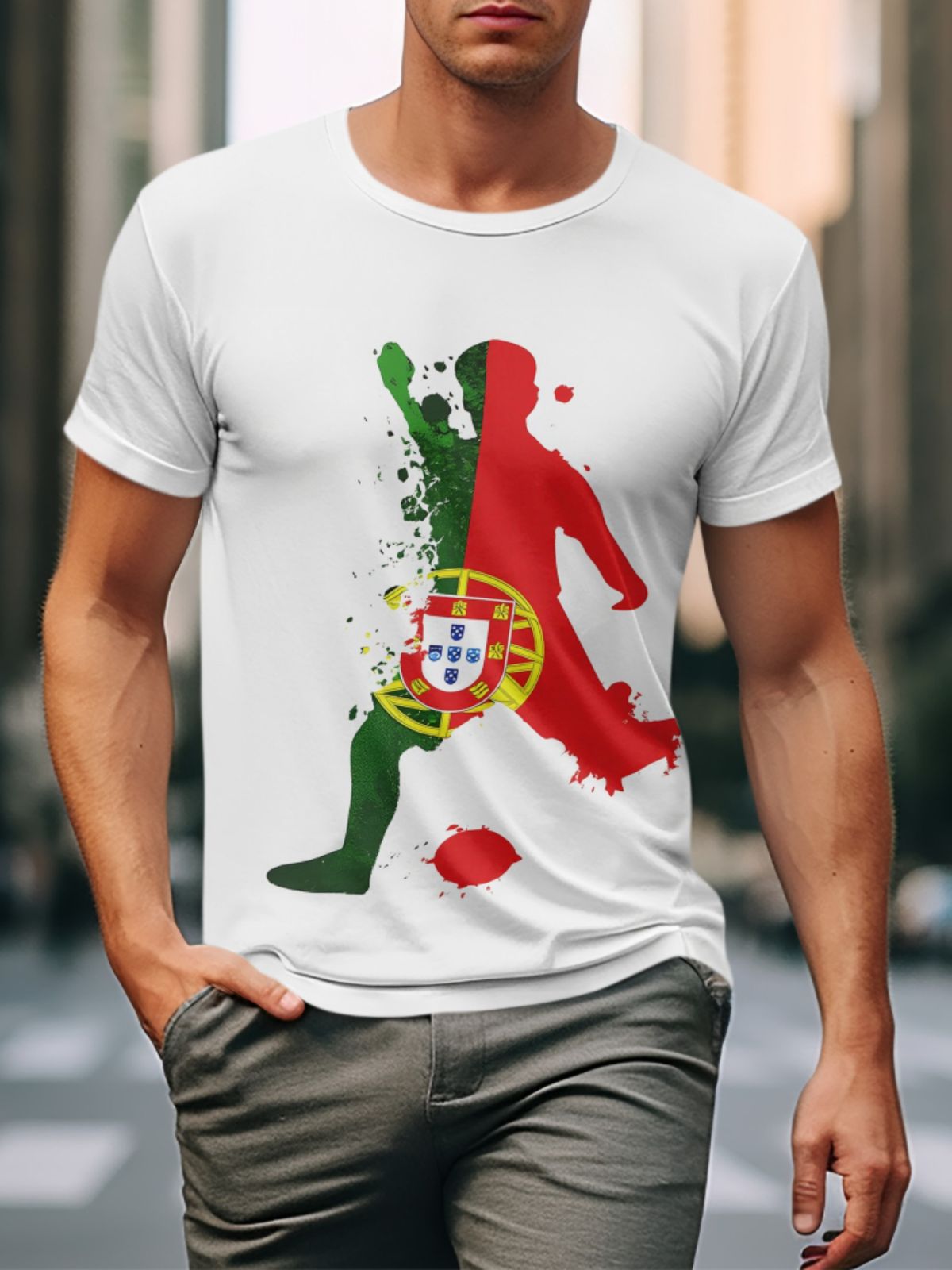 T-shirt Uomo Cotone Stampa Totale Girocollo Base Bianca Stampa Rosso Verde Elastica Traspirante Resistente Sportivo Casual Vestibilità Regolare_viptrois.com