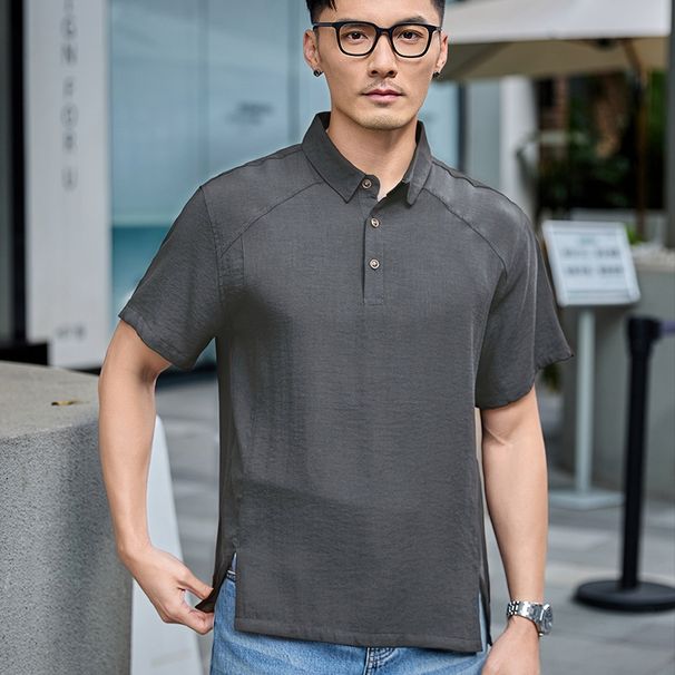 Camisa De Lino Informal De Manga Corta Con Cuello Medio Abierto Para Hombre, Talla Grande, Para Hombres Grandes Y Altos De Hasta 180 Kg, Xl-12XL_viptrois.com