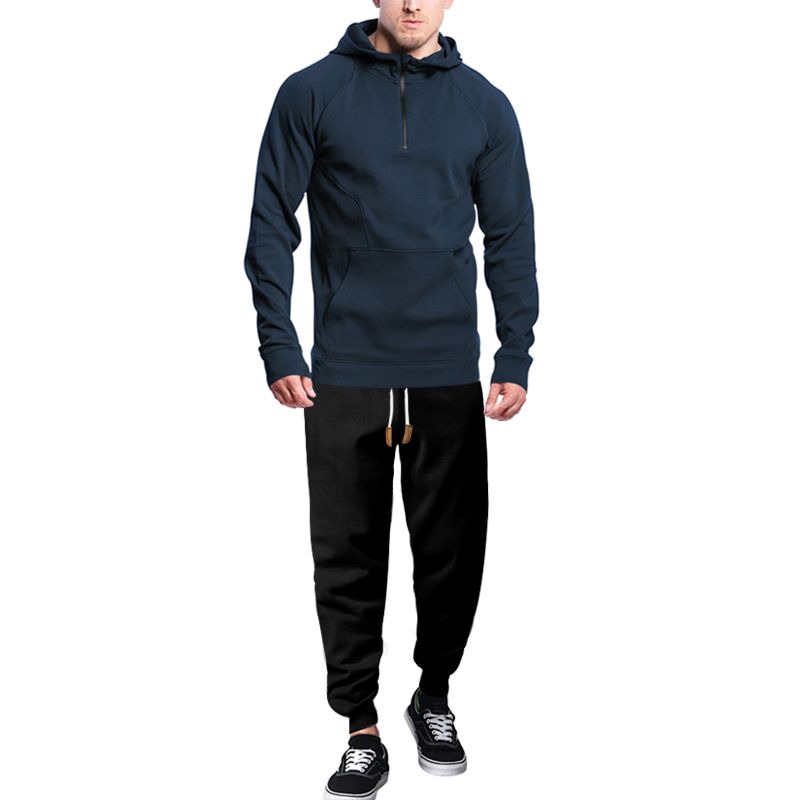 Men's Autumn Winter Two Piece Suit Hooded Fleece Sweatshirt And Sweatpants Casual Loose Fit European Size_viptrois.com