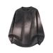 Men's Distressed Gradient Crewneck Sweatshirt, Fleece-Lined Heavyweight Pullover, Streetwear Oversized Top (Black, Dark Grey, Unisex Fit)_viptrois.com