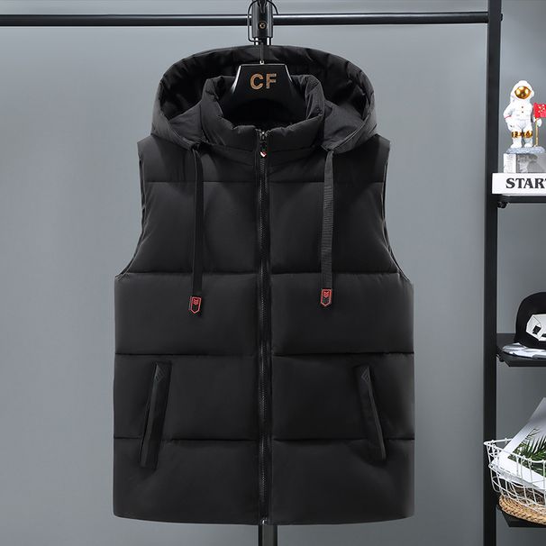 Men's Thickened Zip-Up Hooded Vest With Side Pockets, Slim Fit, Casual Wear For Autumn/Winter (Red, Black, Gray, Beige, Blue)_viptrois.com