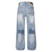 Men's Clothing Four Seasons American Retro Washed Light Color Grinding White Lightning Bamboo Pattern Jeans Straight Mopping Couple_viptrois.com