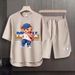 Men's Clothing 2024 Waffle Casual Summer Suit Men's Loose Teen Short sleeved T shirt Shorts Handsome Two piece Suit_viptrois.com
