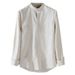 Men's Clothing Fashion Casual Linen Shirt Stand Collar Slim Fit Solid Color Splicing Long Sleeve Cotton And Linen Shirt_viptrois.com