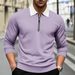 Cross-Border European And American Men's Solid Color Large Waffle Long Sleeve Autumn Casual Sports Turn-Down_viptrois.com