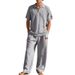 Men's Linen Set Short Sleeve Loose Collar Casual Sports Pants Independence Day Arrival Summer_viptrois.com