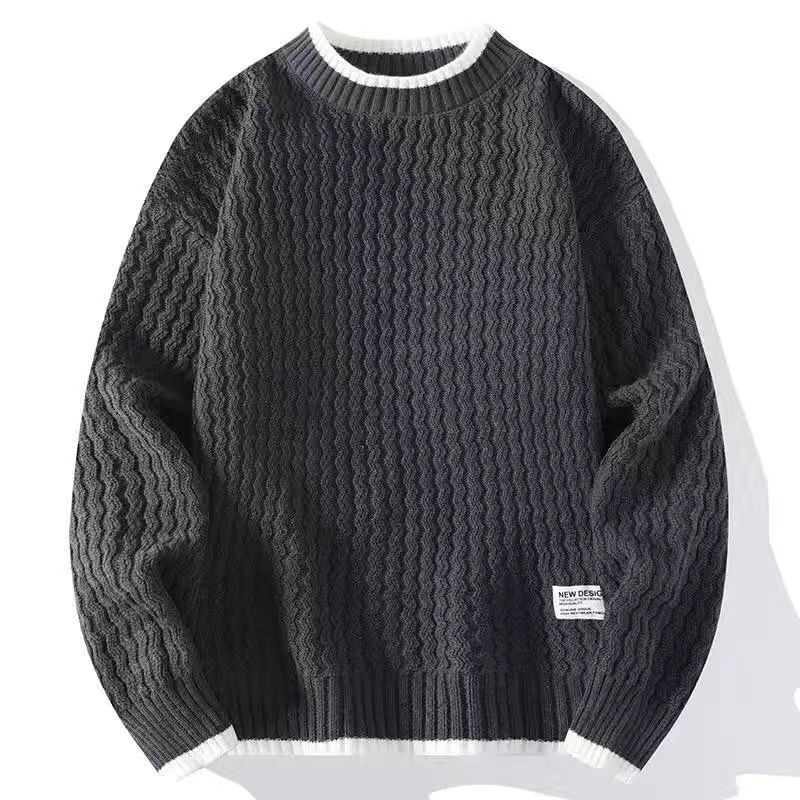 New round neck sweater for men's spring and autumn fashion design, loose fitting top for teenagers, outer knitted sweater_viptrois.com