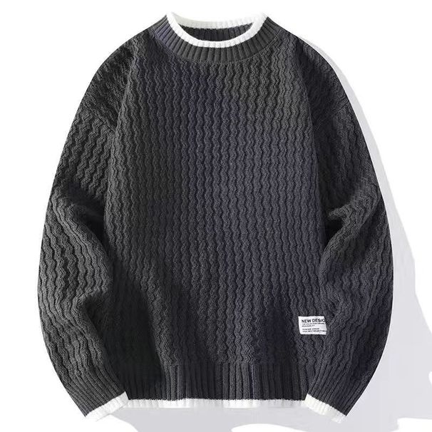 New round neck sweater for men's spring and autumn fashion design, loose fitting top for teenagers, outer knitted sweater_viptrois.com