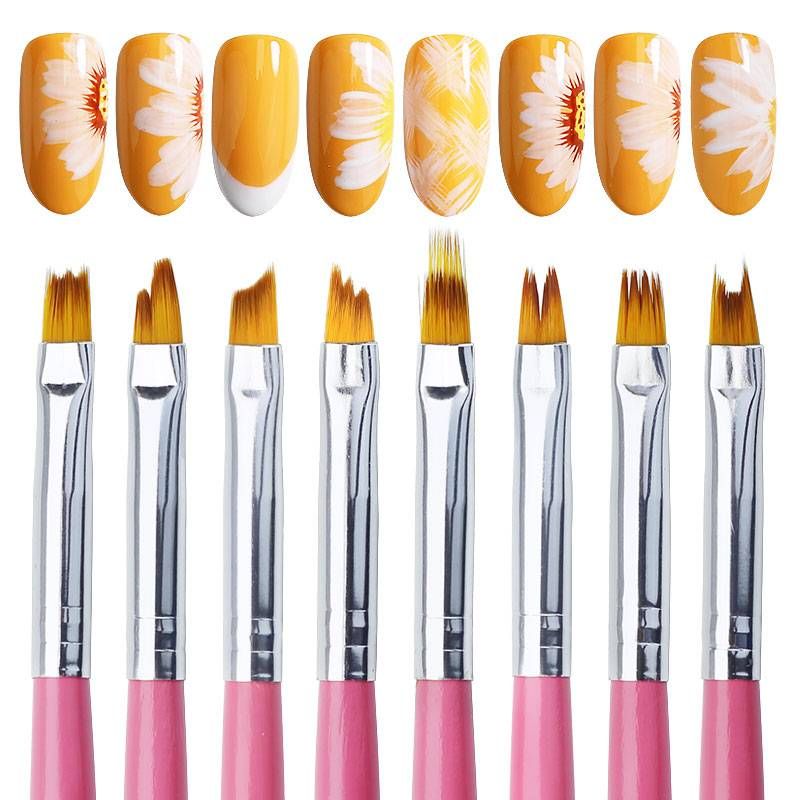 Arte Clavo 8PCS/Set Nail Art Brush Painting Flower Nail Tool Maincure Half Moon Shape Nail French Brushe Smile Petal Drawing Pen_viptrois.com