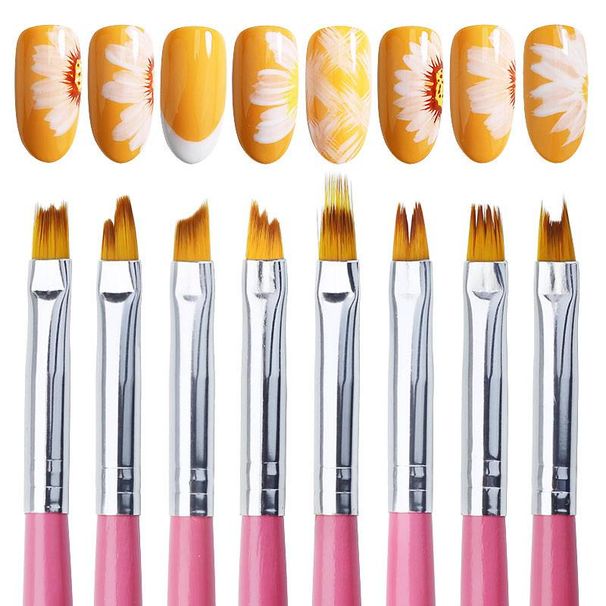 Arte Clavo 8PCS/Set Nail Art Brush Painting Flower Nail Tool Maincure Half Moon Shape Nail French Brushe Smile Petal Drawing Pen_viptrois.com