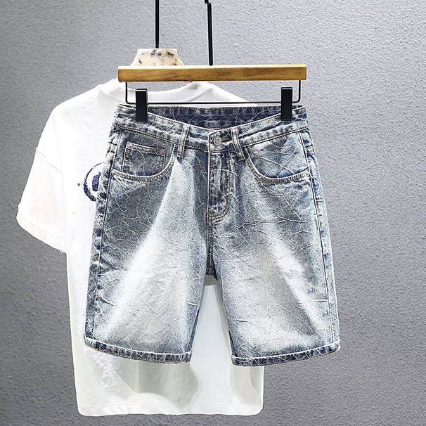 Men's Clothing Summer New Retro Denim Shorts Fashion Light Blue All Match Casual Embroidered Shorts_viptrois.com