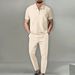 New High End Waffle Short Sleeved Zipper Top Short Sleeved Suit Casual All Match_viptrois.com