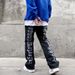 Loom Black High Street Fog Personalized Letter Embroidery Jeans For Men Ins European And American Hip Hop Ripped Flared Loose_viptrois.com