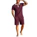 Men's Summer Waffle Collar Polo Short Sleeve Set Casual Beach Vacation Shorts Outfit_viptrois.com