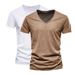 Man's Clothing 2 Pieces Summer Men's Solid Color Bamboo Slotted Cotton V-neck Short-sleeved T-shirt Pure Cotton Men_viptrois.com