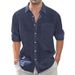 Men's Clothing Foreign Trade Cotton And Linen Shirt Thin Lapel Tie Pocket Linen Long Sleeved Shirt Men_viptrois.com