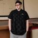 A Plate-sized Man Fills A Short-sleeved Short-sleeved Checkered Polo Shirt With A New Summer Trend. A Fat Man Adds A Plate-sized Top_viptrois.com