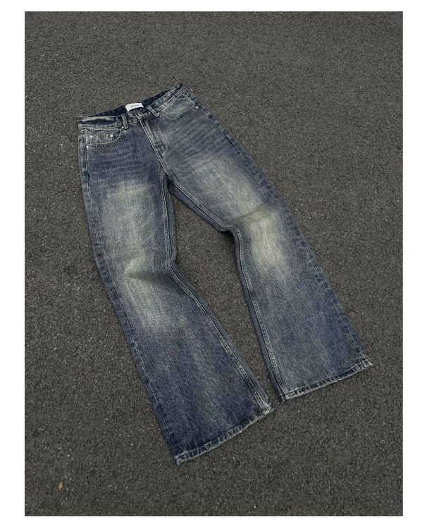 Men's Clothing Festival Sunset Blur Dyeing Washed Distressed Legs Bootcut Flared Loose Jeans_viptrois.com