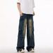 Men's Clothing Niche Design Washed Distressed Workwear Jeans For Men Trendy Cleanfit Loose Straight Leg Trousers For Men And Women_viptrois.com