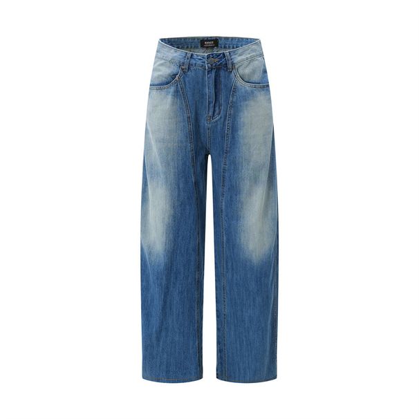 Washed White Denim Loose Wide-Leg For Men Autumn American Style High Street Ins Design Long Pants_viptrois.com