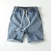 Men's Clothing 2024 New American Straight Jeans Men's Summer Thin Shorts Pure Cotton Casual Shorts Drawstring Loose Elastic Mid Length Pants_viptrois.com