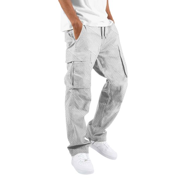 2025 Cross-Border New Men's Casual Fashion Cargo Jacquard Drawstring Solid Color Trendy Pants For Men_viptrois.com