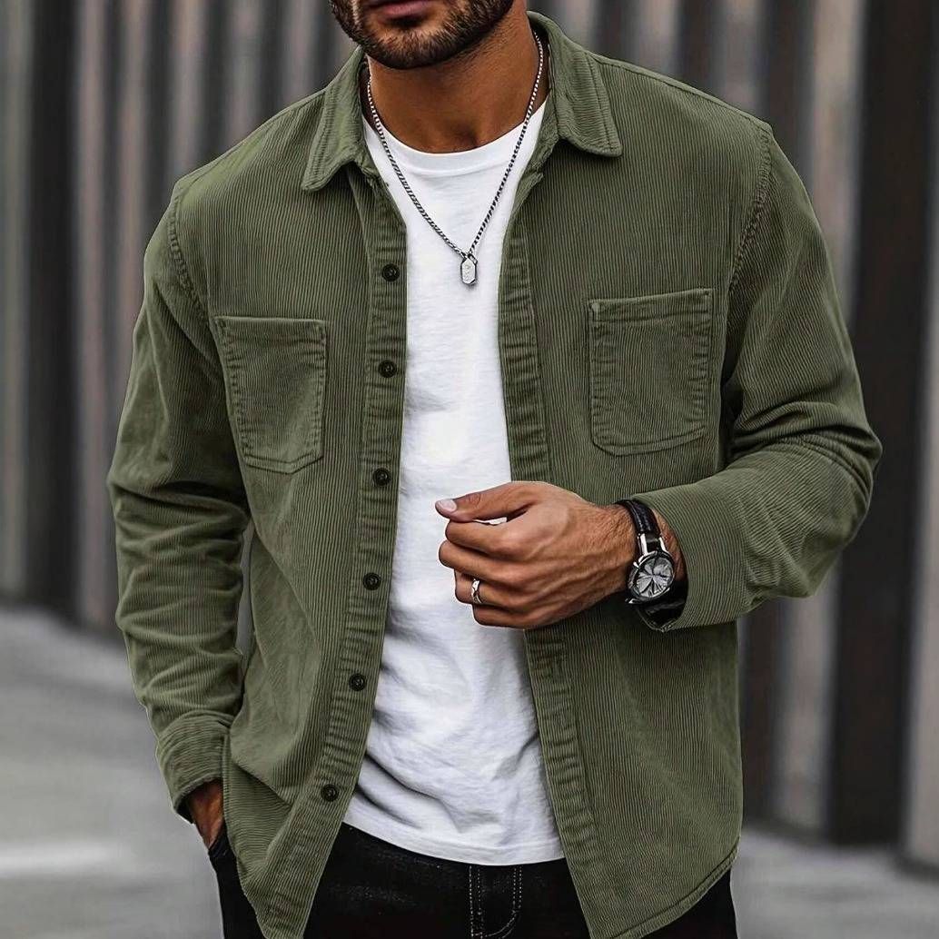 Men's Clothing Corduroy Workwear Pocket Shirt Casual Jacket_viptrois.com